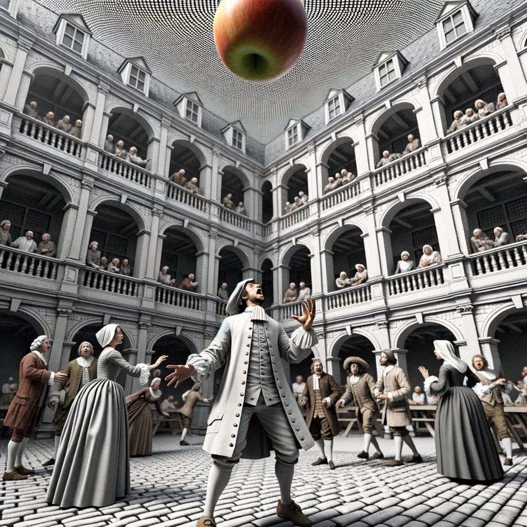 a detailed image of the discovery of gravity, created by using Fourier series